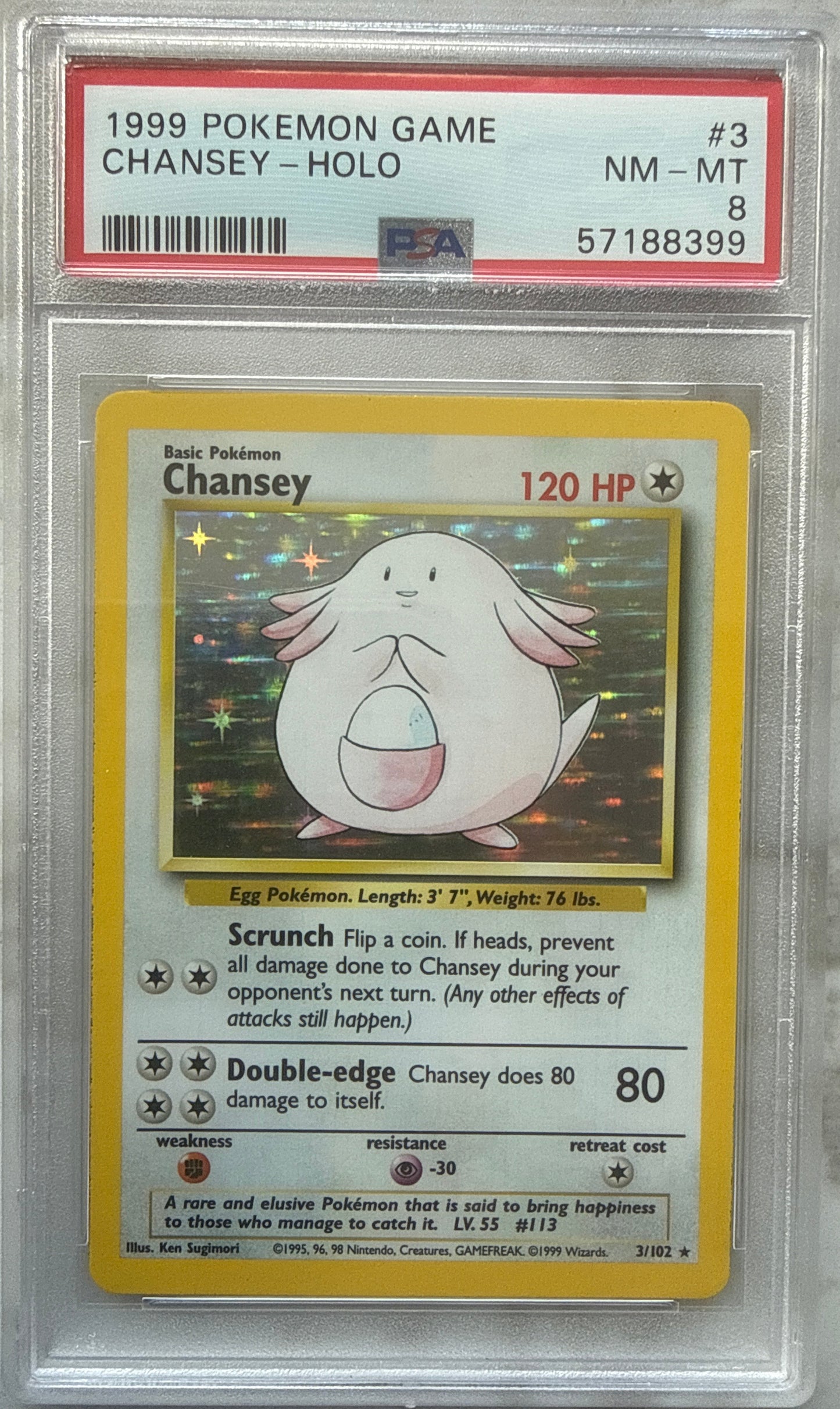 Chansey Holo Rare # 3 PSA 8 1999 Base Set Pokemon TCG