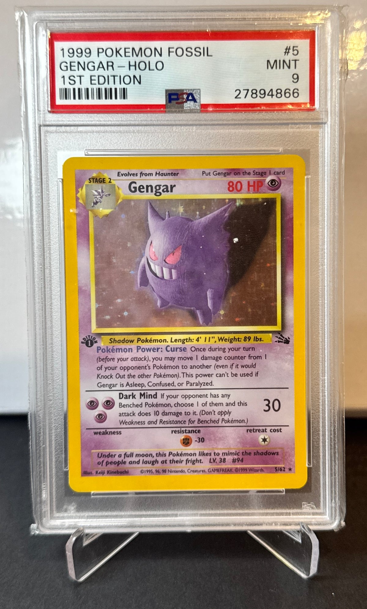 Gengar 1st Edition Holo PSA 9 1999 Fossil Pokemon