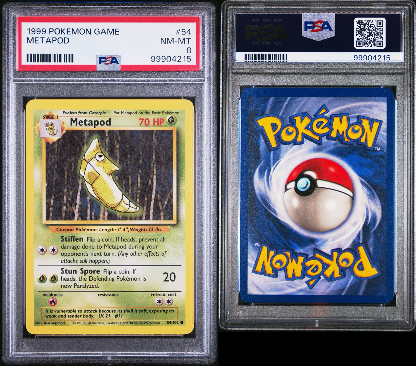 Metapod #54/102 PSA 8 Base Set Unlimited 1999 Pokémon TCG