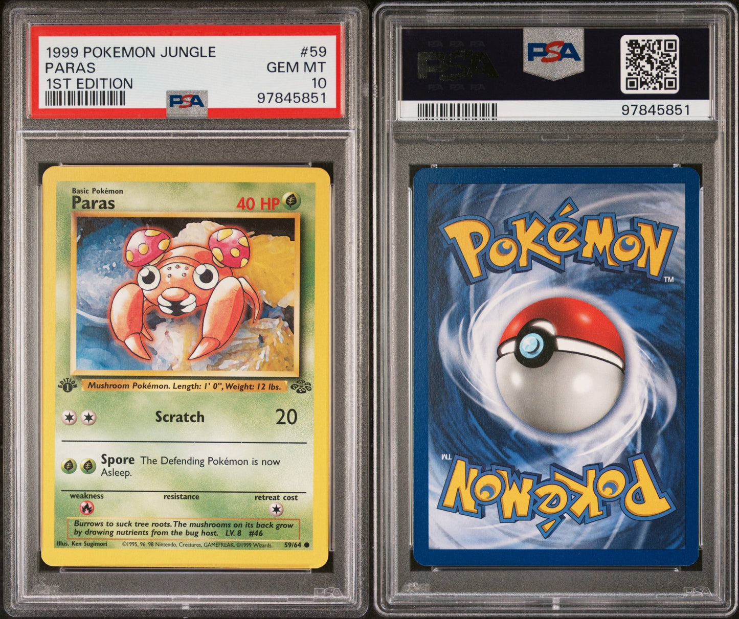 Paras # 59 PSA 10 1st Edition Jungle 1999 Pokemon TCG