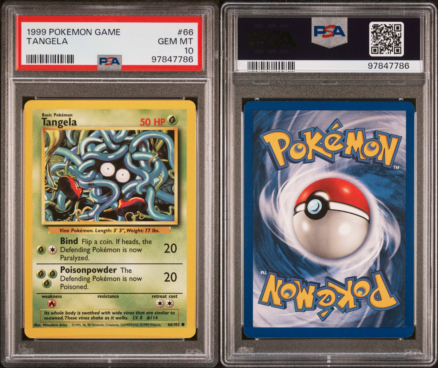 Tangela # 66 PSA 10 1999 Base Set Pokemon TCG