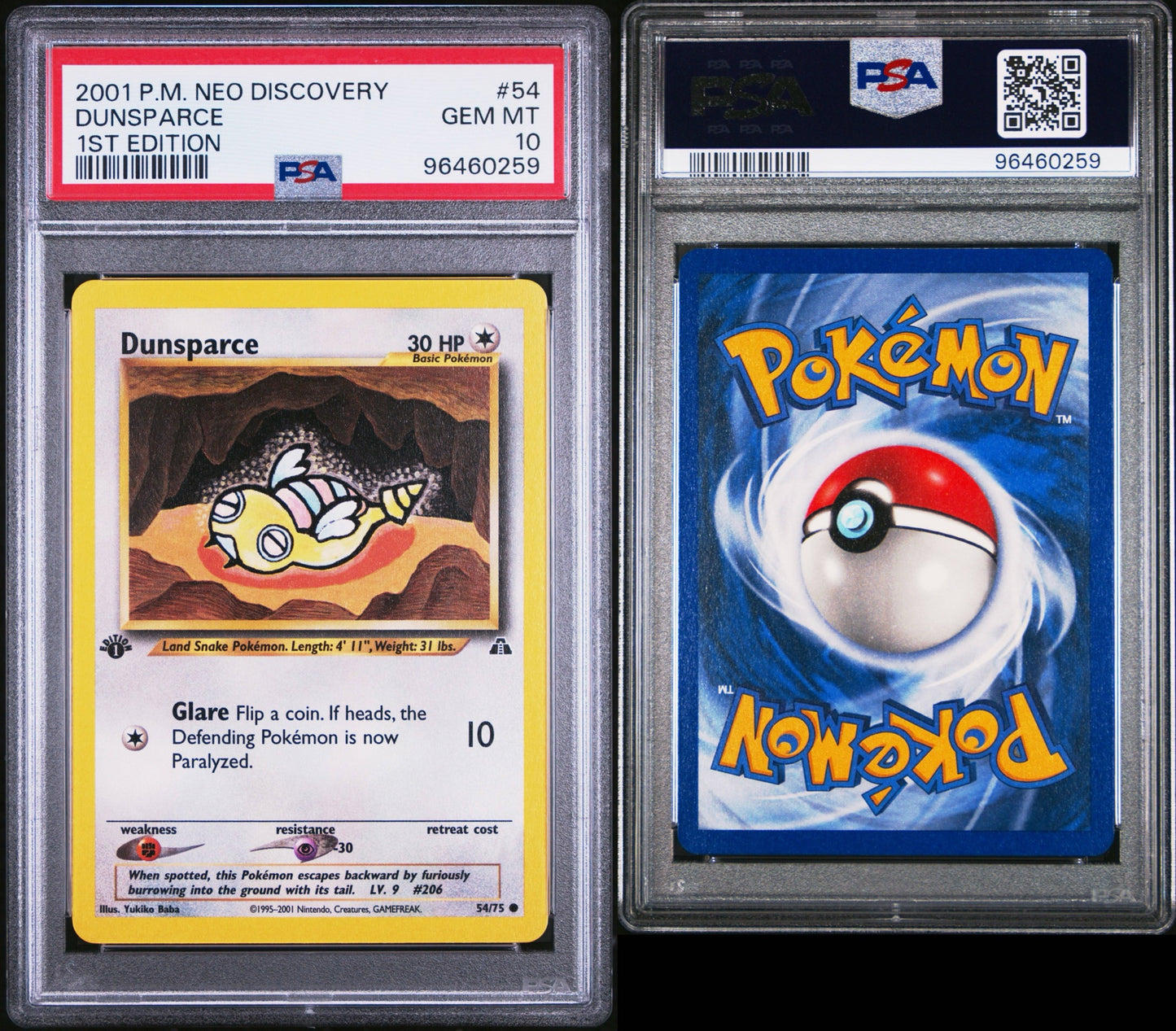 Dunsparce # 54 1st Edition PSA 10 2001 Neo Discovery Pokemon TCG New Cert Pop 72