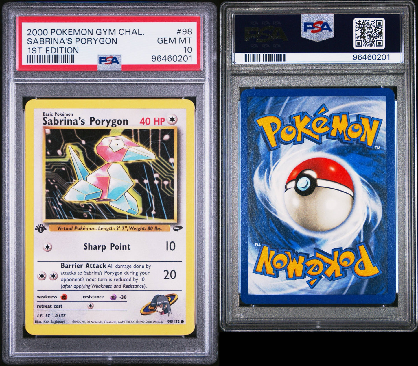 Sabrinas Porygon 1st Edition # 98 PSA 10 2000 Gym Challenge Pokemon TCG