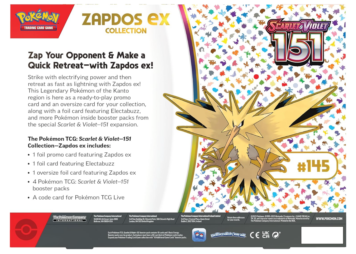 Pokemon 151 Zapdos ex Box Collection Sealed Mint Scarlet Violet 4 Packs TCG