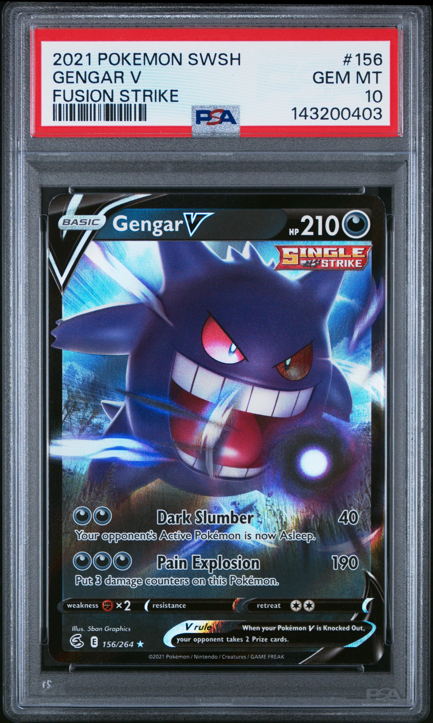 2021 POKEMON SWORD & SHIELD FUSION STRIKE #156 GENGAR V - PSA GEM MT 10