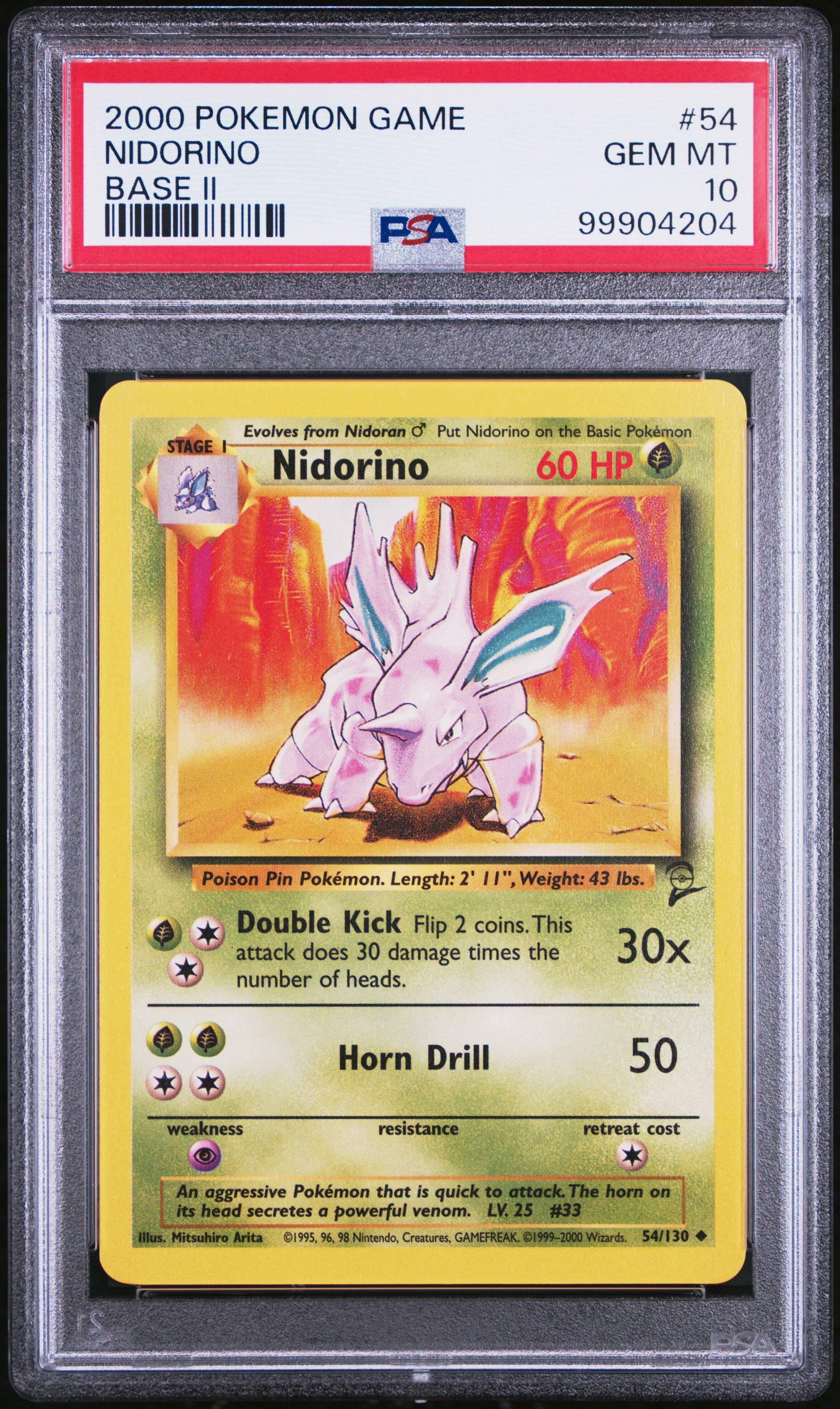 2000 POKEMON GAME BASE II #54 NIDORINO - PSA GEM MT 10