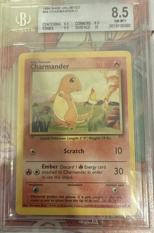 1999 Charmander 46/102 (Base Set - Unlimited) bgs 8.5 near Mint