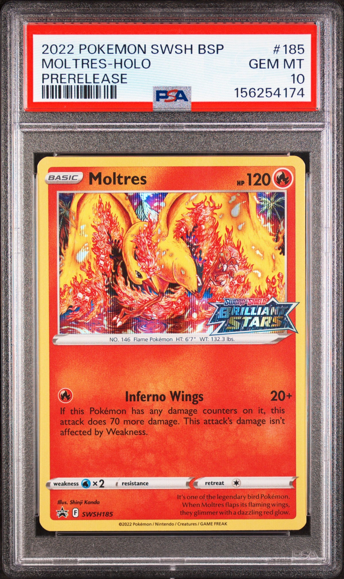 2022 POKEMON SWSH BLACK STAR PROMO #185 MOLTRES-HOLO - PSA GEM MT 10