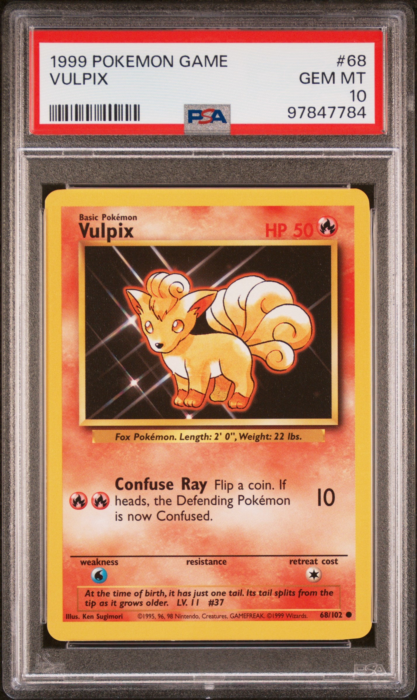 1999 POKEMON GAME #68 VULPIX - PSA GEM MT 10