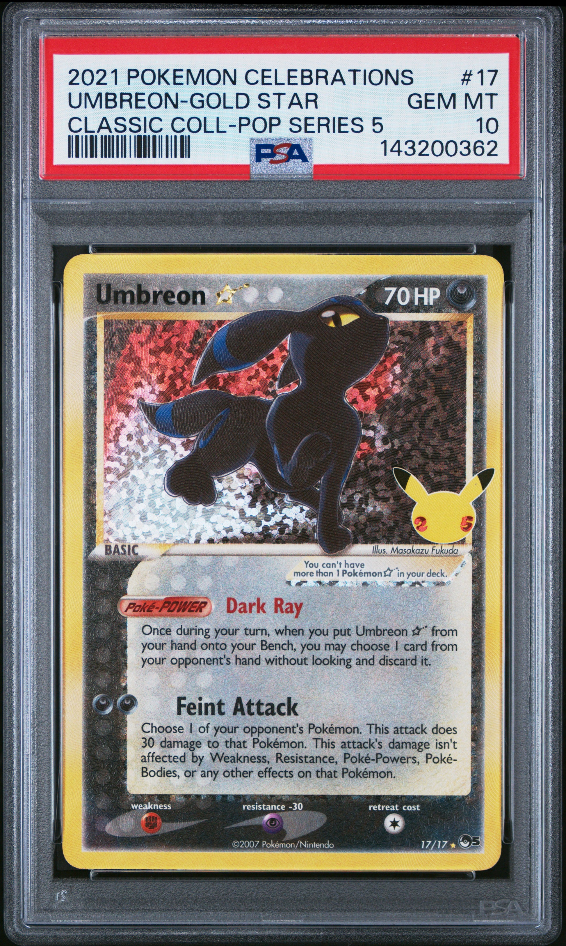 2021 POKEMON CELEBRATIONS CLASSIC COLLECTION #17 UMBREON-GOLD STAR - PSA GEM MT 10