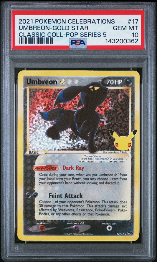 2021 POKEMON CELEBRATIONS CLASSIC COLLECTION #17 UMBREON-GOLD STAR - PSA GEM MT 10
