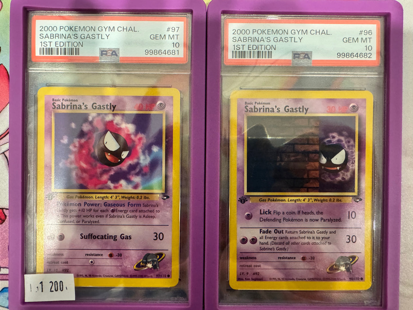 Sabrina’s Gastly #96 #97 1st Ed PSA 10 Gym Challenge 2000 Sequential Set