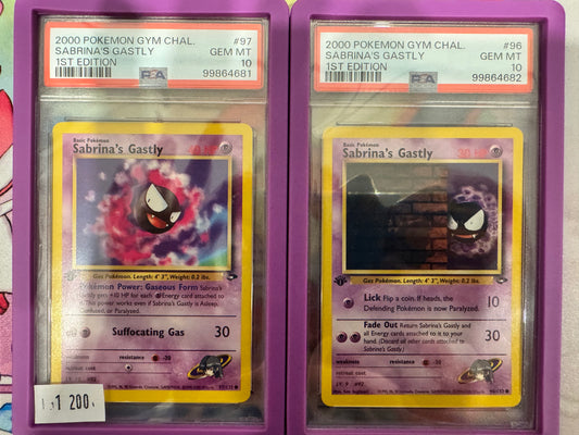 Sabrina’s Gastly #96 #97 1st Ed PSA 10 Gym Challenge 2000 Sequential Set
