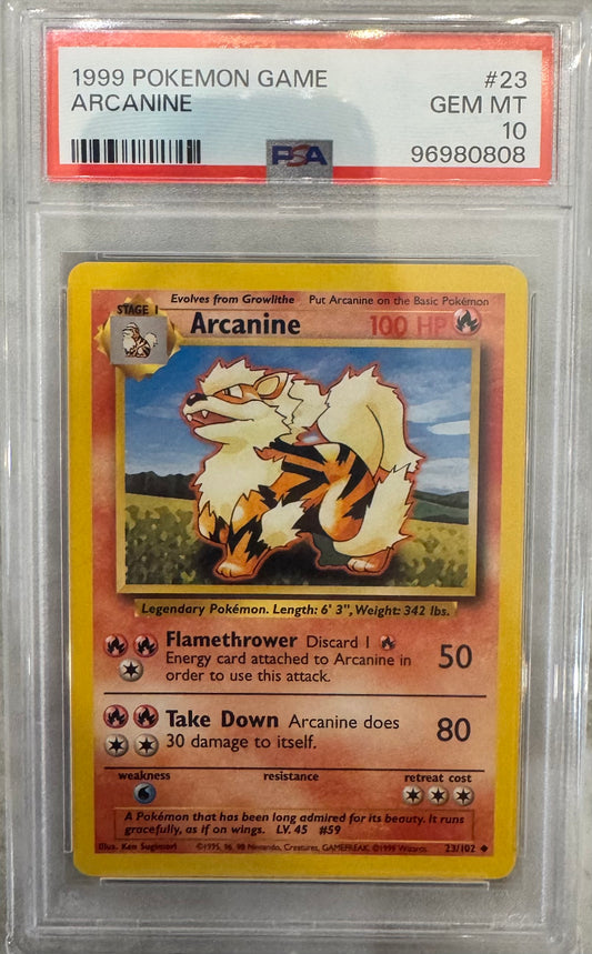 Arcainine # 23 PSA 10 1999 Base Set Pokemon TCG Vintage New Cert