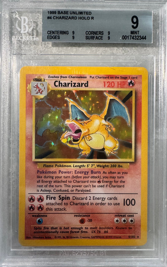 Charizard Holo # 4 BGS 9 Strong Base Set Unlimited Pokemon TCG 1999