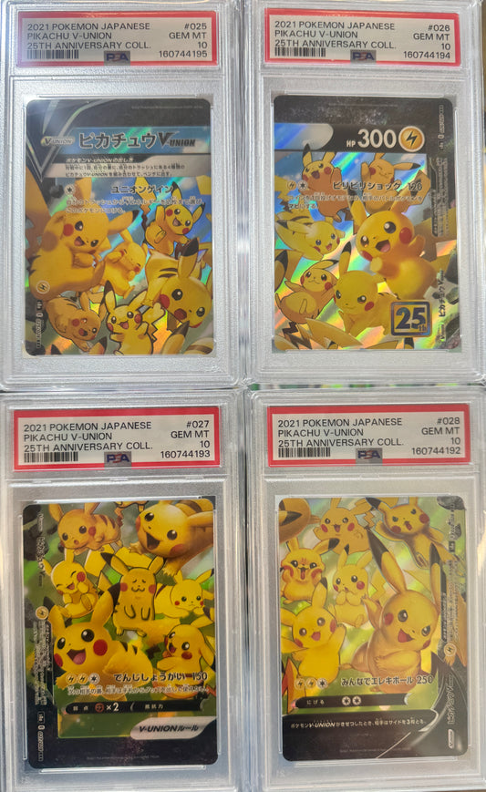 Pikachu V Union PSA 10 Sequentially Graded Set of 4 2021 25th Anniversary Collection Japanese Pokemon TCG