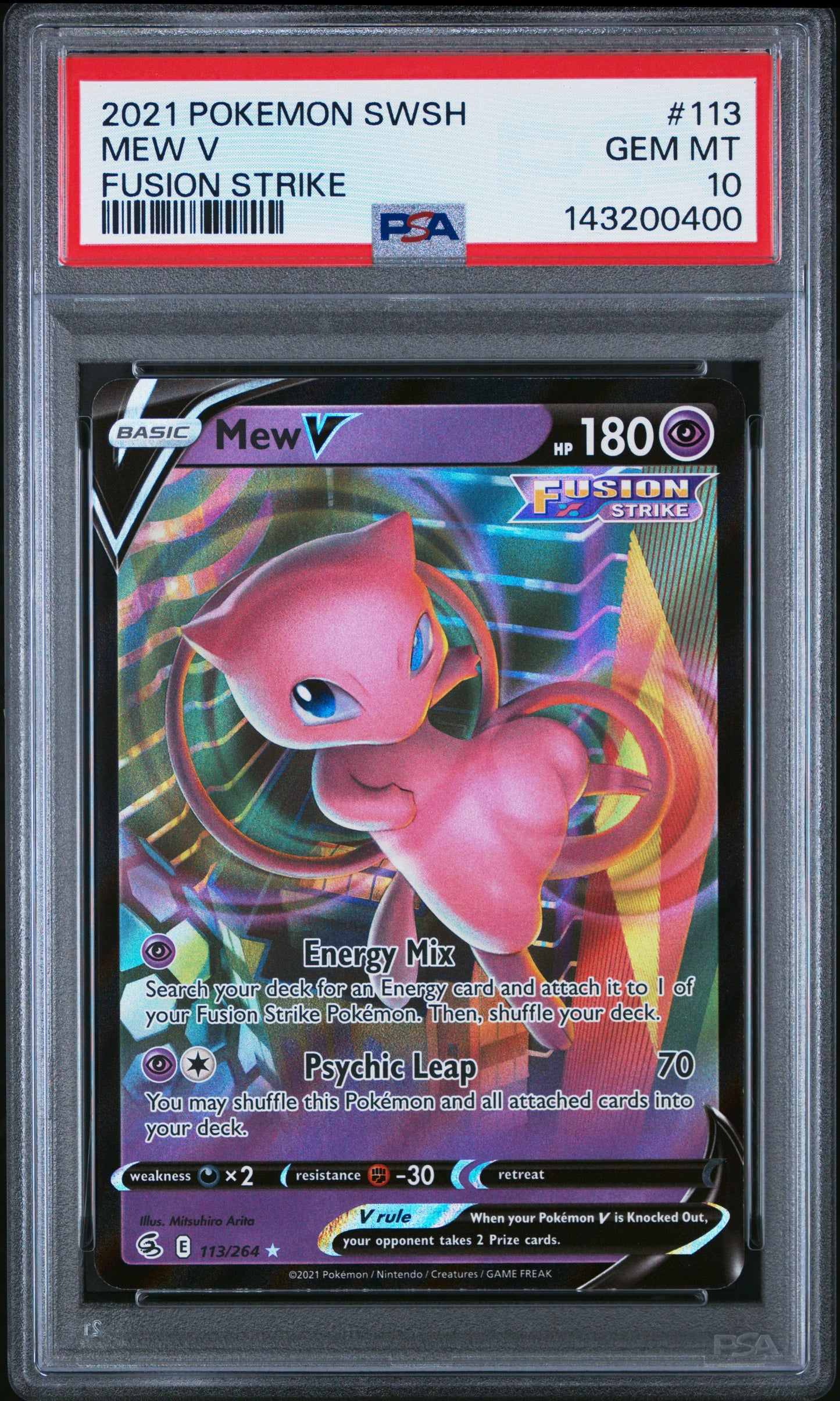 2021 POKEMON SWORD & SHIELD FUSION STRIKE #113 MEW V - PSA GEM MT 10