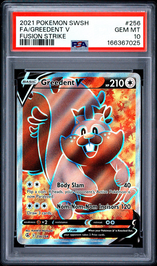 Greedent V #256 PSA 10 Full Art 2021 Sword & Shield Fusion Strike Pokemon TCG