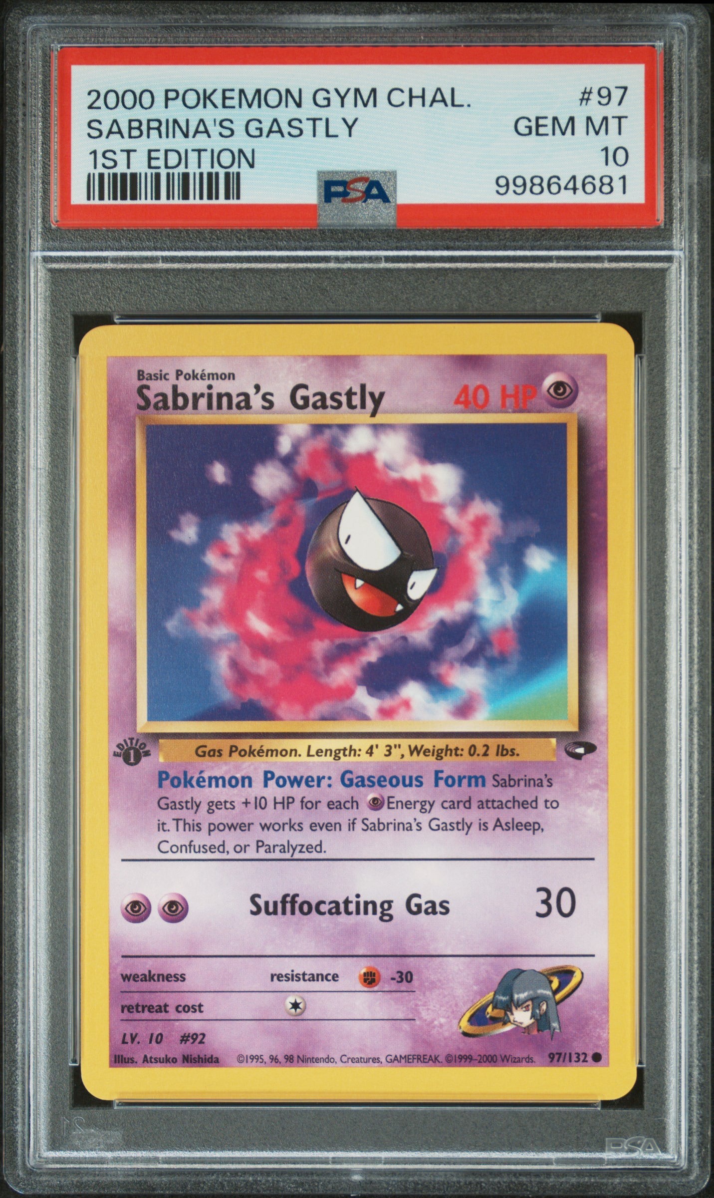 Sabrina’s Gastly #96 #97 1st Ed PSA 10 Gym Challenge 2000 Sequential Set
