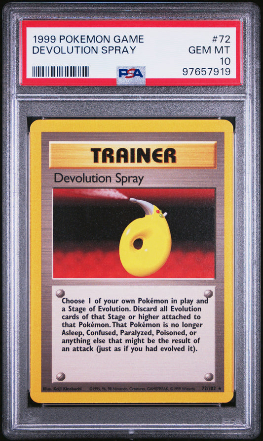 Devolution Spray # 72 Trainer PSA 10 Base Set Pokemon TCG 1999 Vintage