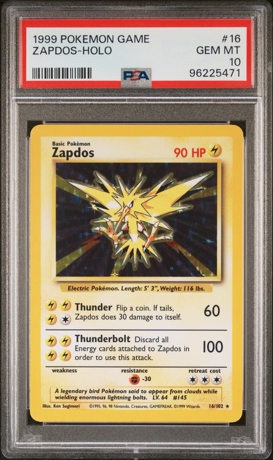 Zapdos Holo # 16 PSA 10 Base Set Pokemon TCG 1999 New Cert