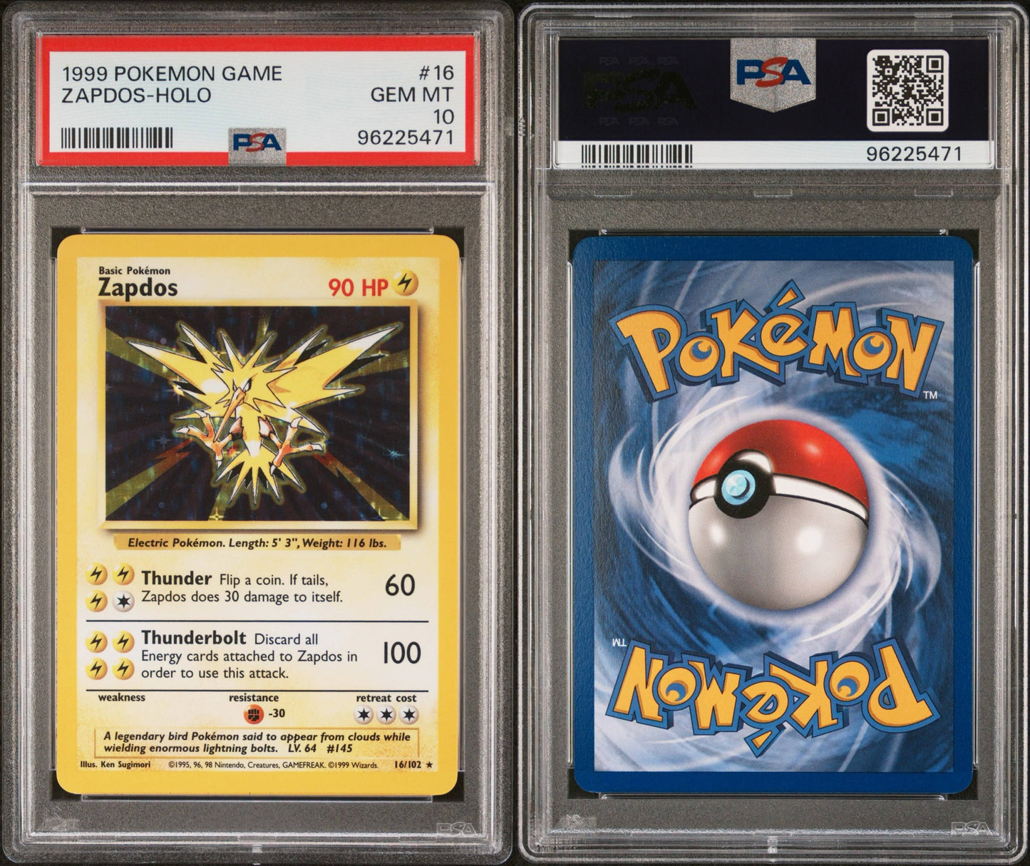 Zapdos Holo # 16 PSA 10 Base Set Pokemon TCG 1999 New Cert