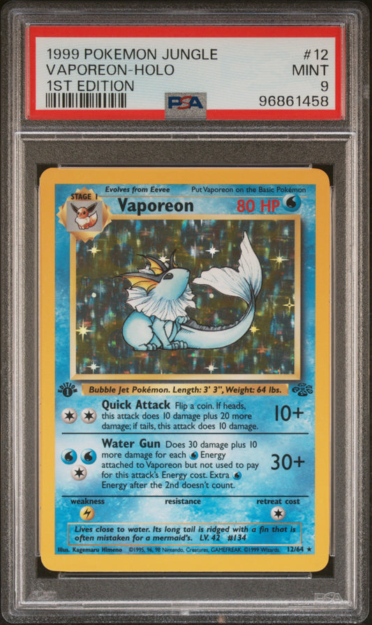 Vaporeon # 12 Holo 1st Edition PSA 9  Base Set Pokemon TCG 1999 New Cert
