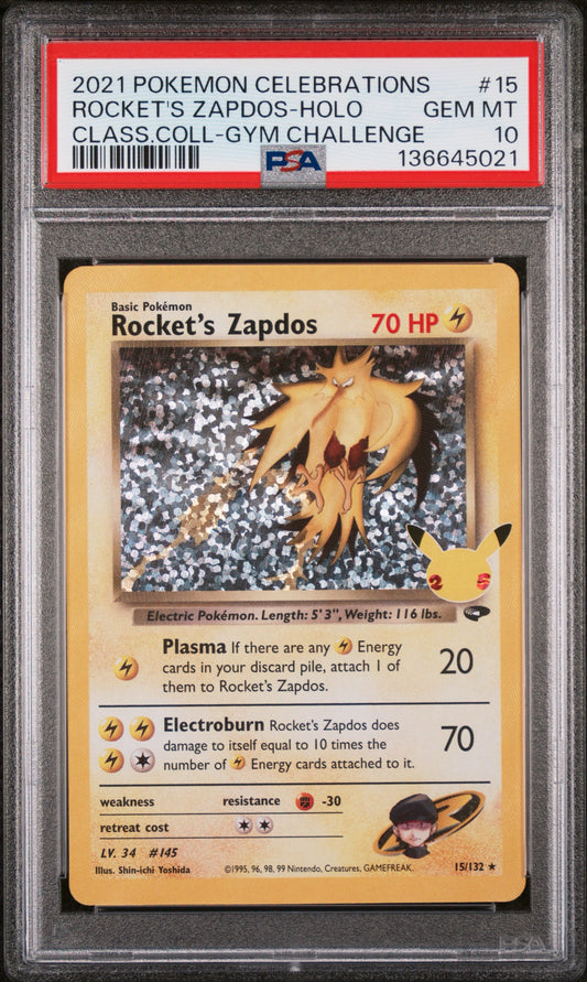 Rockets zapdos # 15 PSA 10 Celebrations Classic Collection 2021 Pokemon TCG
