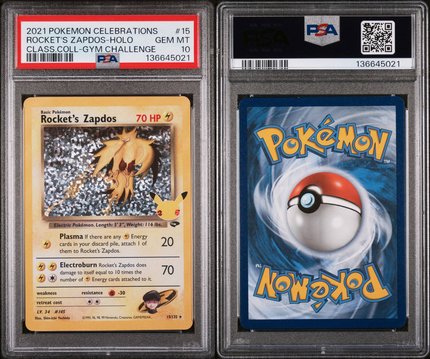 Rockets zapdos # 15 PSA 10 Celebrations Classic Collection 2021 Pokemon TCG