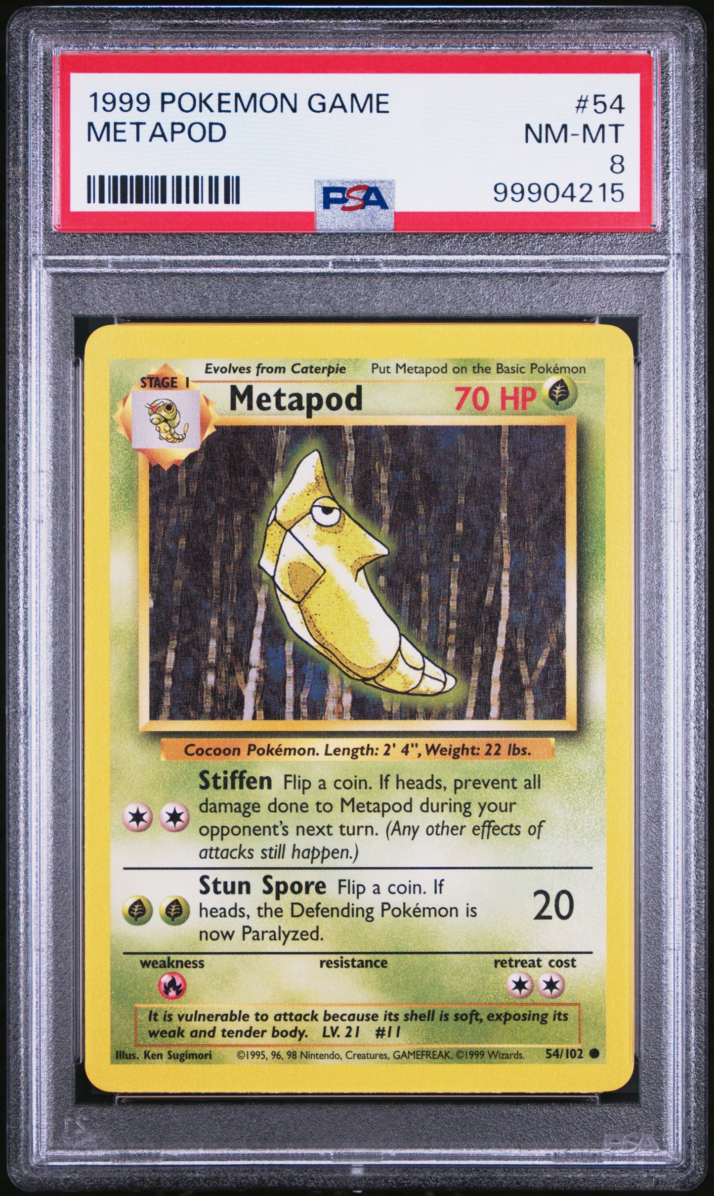 Metapod  #54/102  PSA 8 Base Set Unlimited 1999 Pokémon TCG