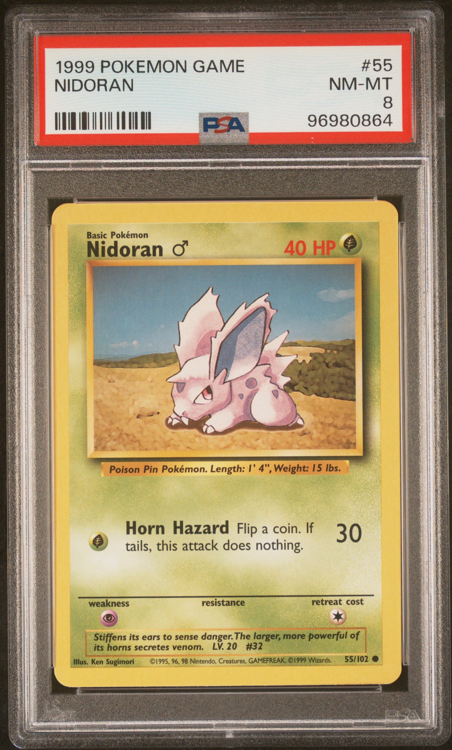Nidoran # 55/102 PSA 8 Base Set Unlimited 1999 Pokémon TCG