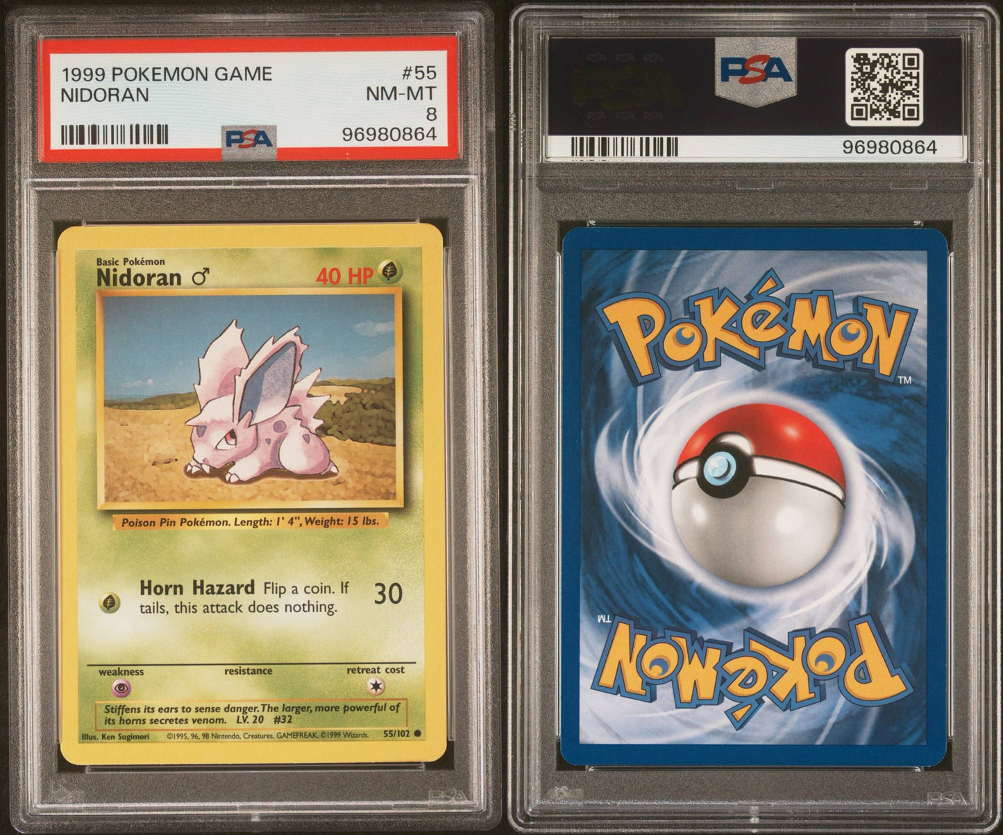 Nidoran # 55/102 PSA 8 Base Set Unlimited 1999 Pokémon TCG