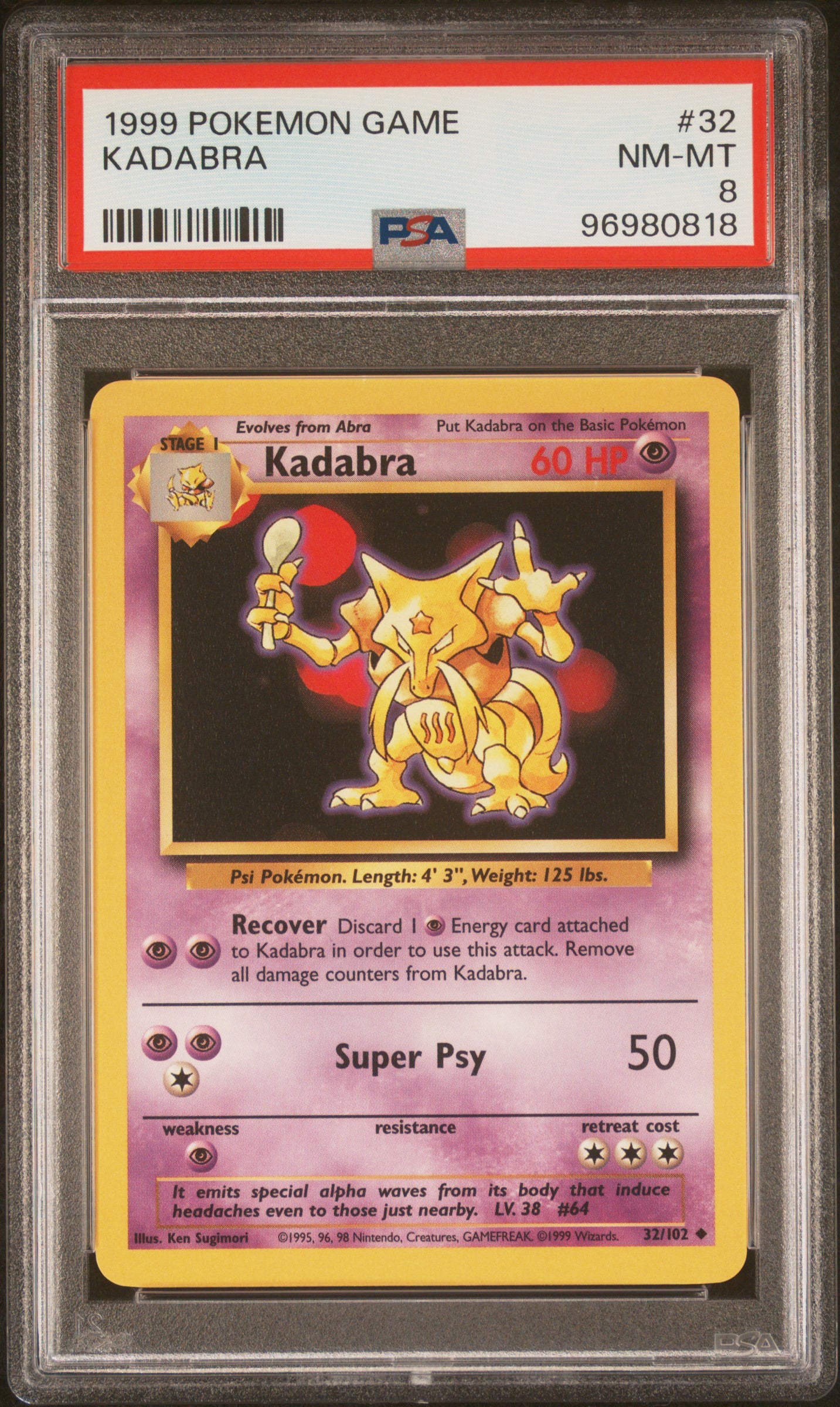 Kadabra #32/102 PSA 8 Base Set 1999 Pokemon Card TCG