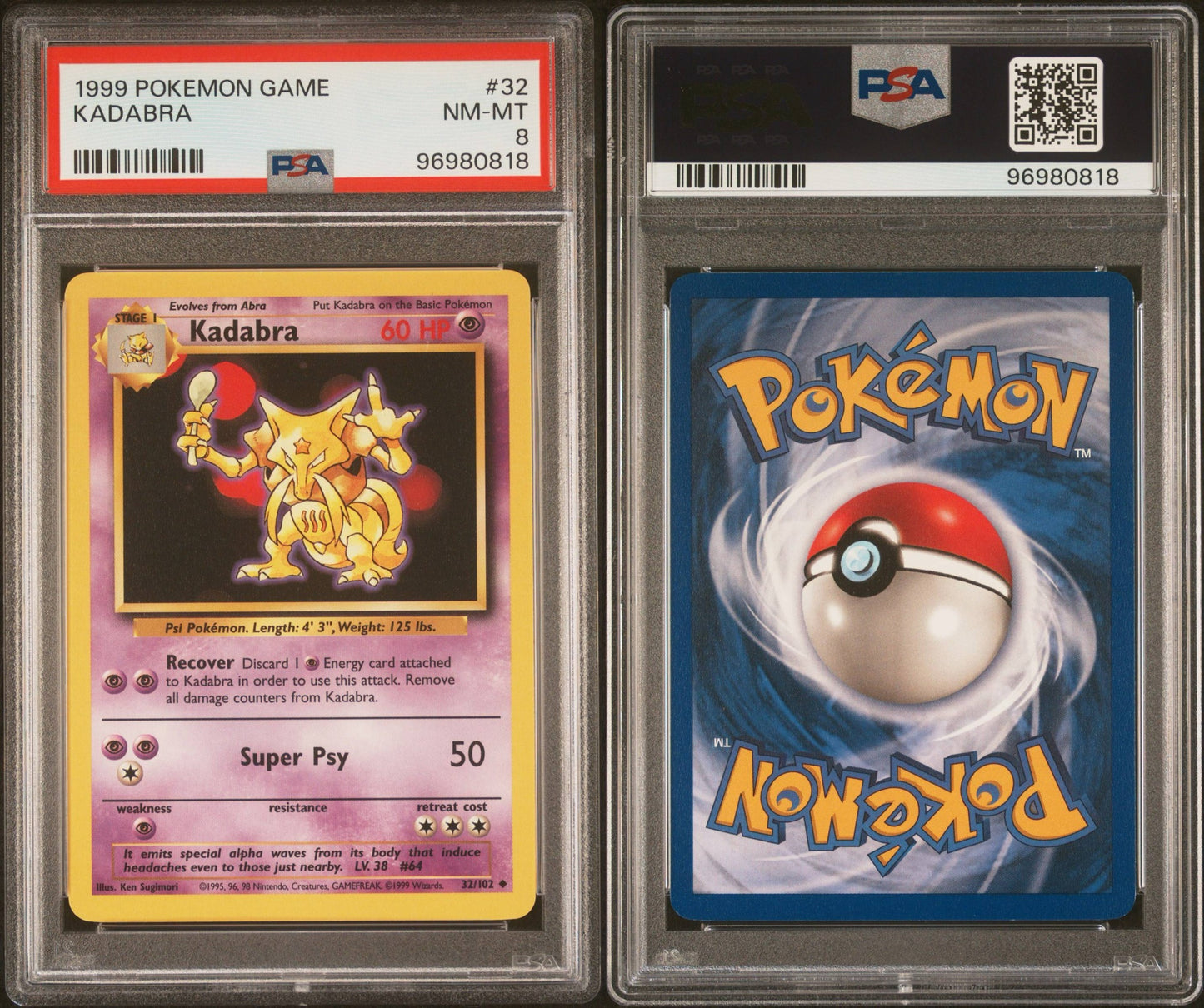 Kadabra #32/102 PSA 8 Base Set 1999 Pokemon Card TCG