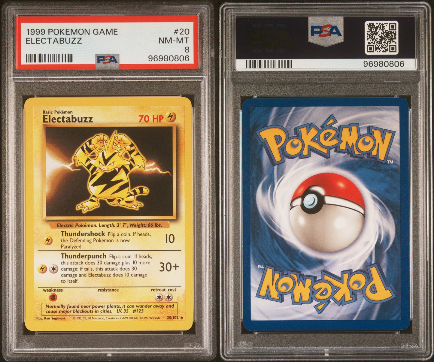 Electabuzz # 20 PSA 8 Base Set Pokemon TCG 1999
