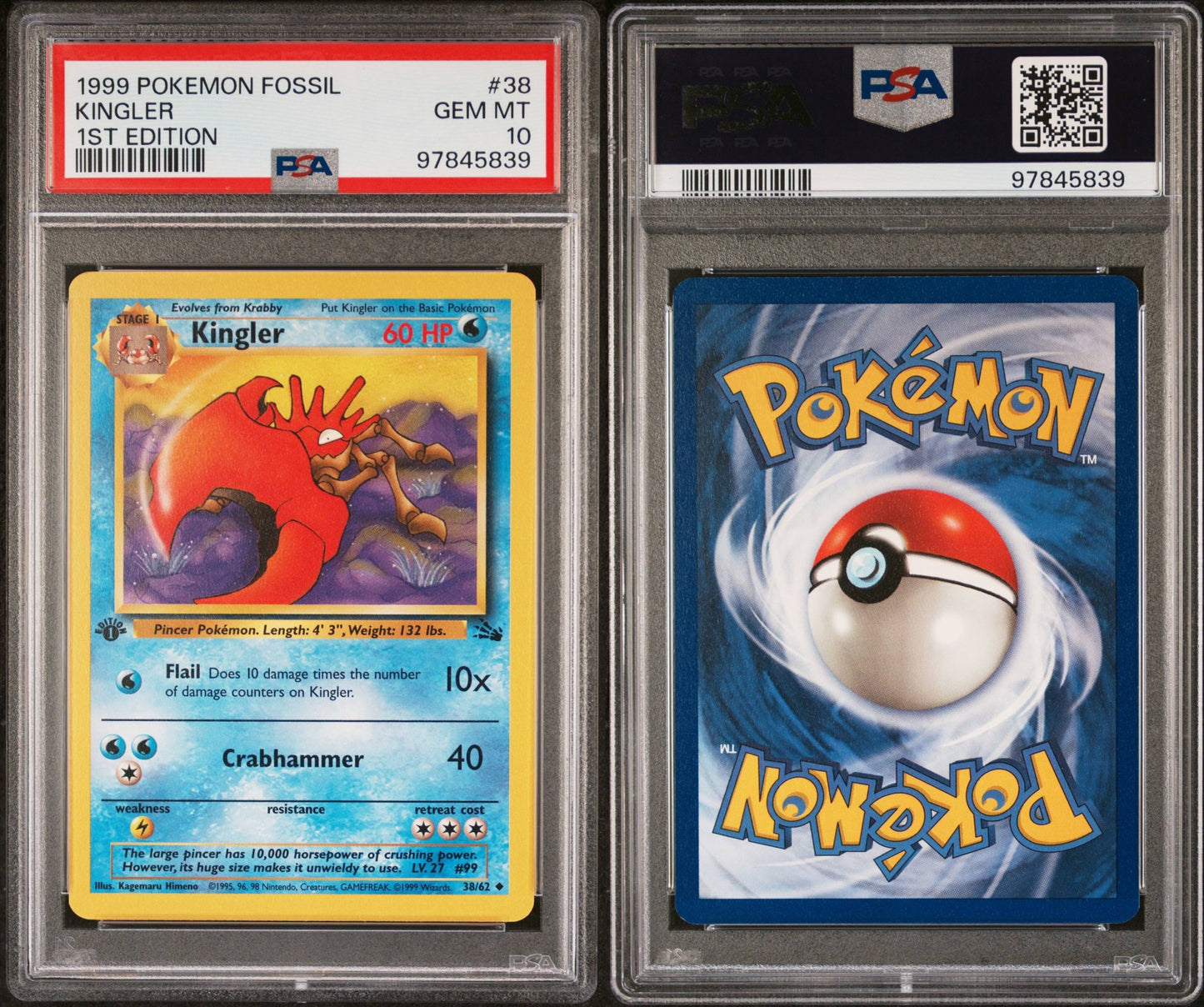 Kingler # 38 PSA 10 Fossil 1999 Pokemon TCG