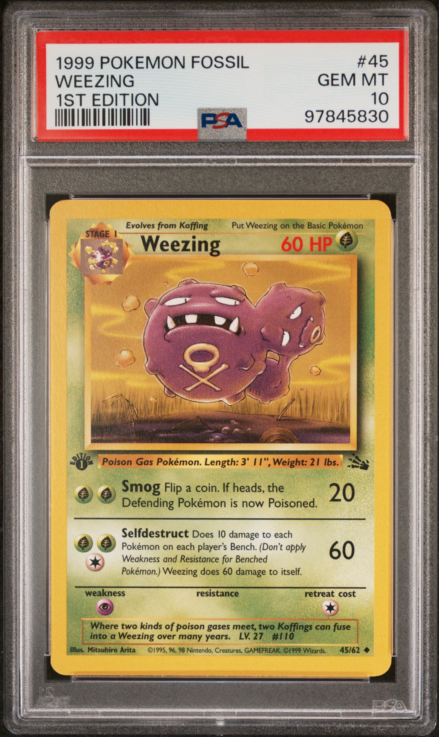 Weezing # 45 PSA 10 1st Edition 1999 Fossil Pokemon TCG