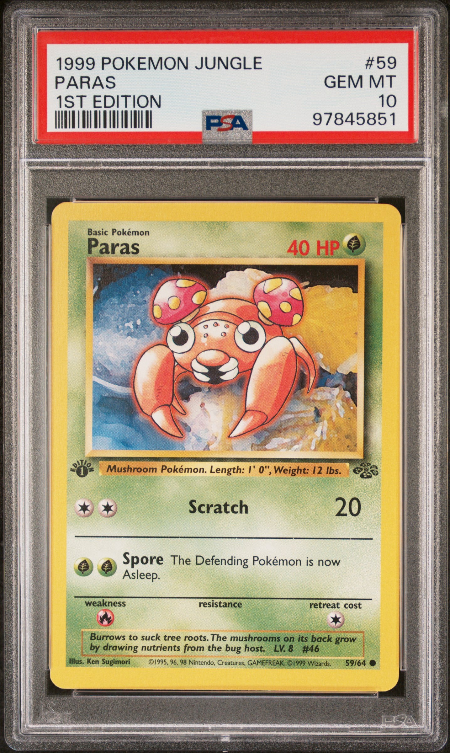 Paras # 59 PSA 10 1st Edition Jungle 1999 Pokemon TCG