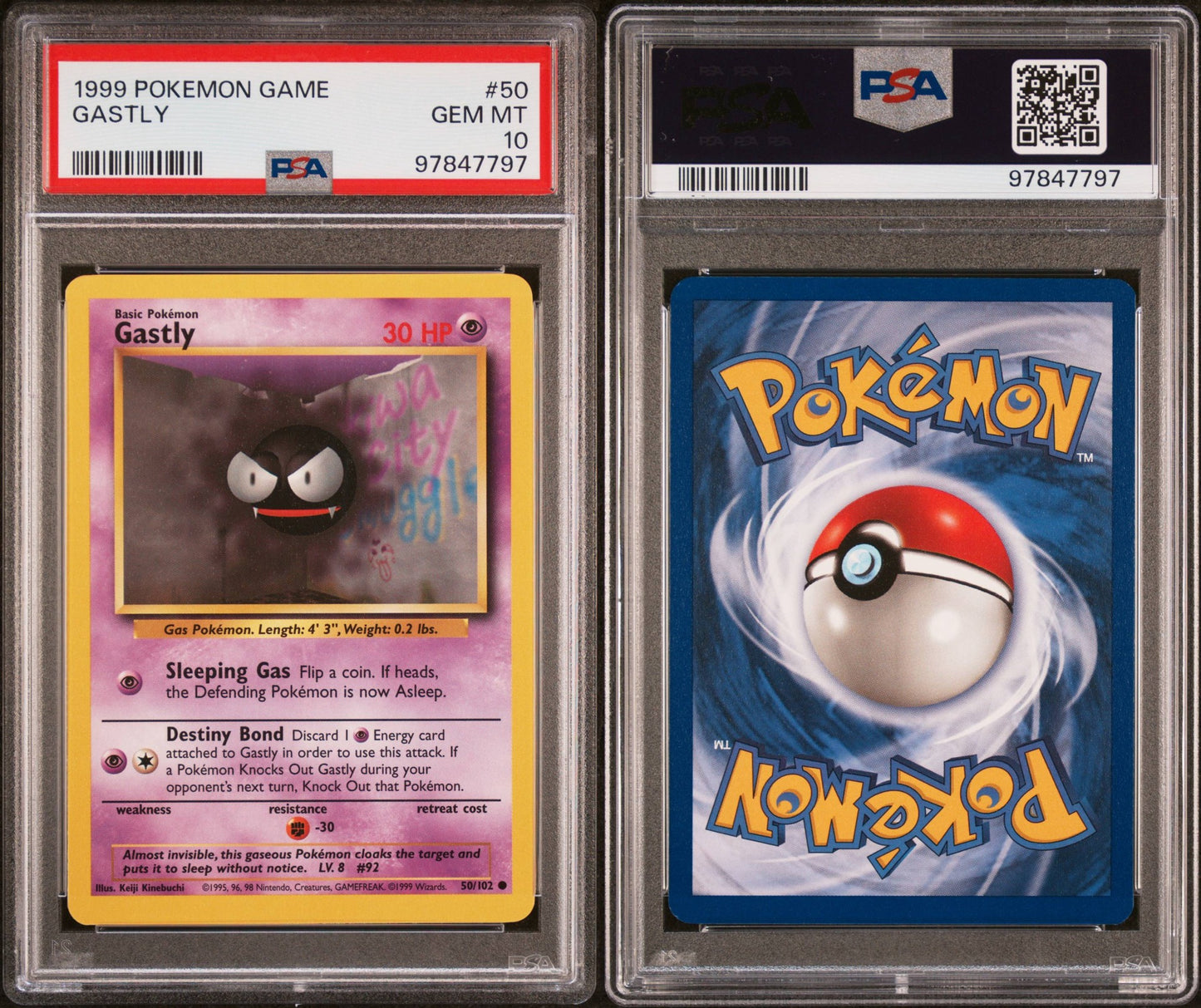 Gastly # 50 PSA 10 1999 Base Set Pokemon TCG