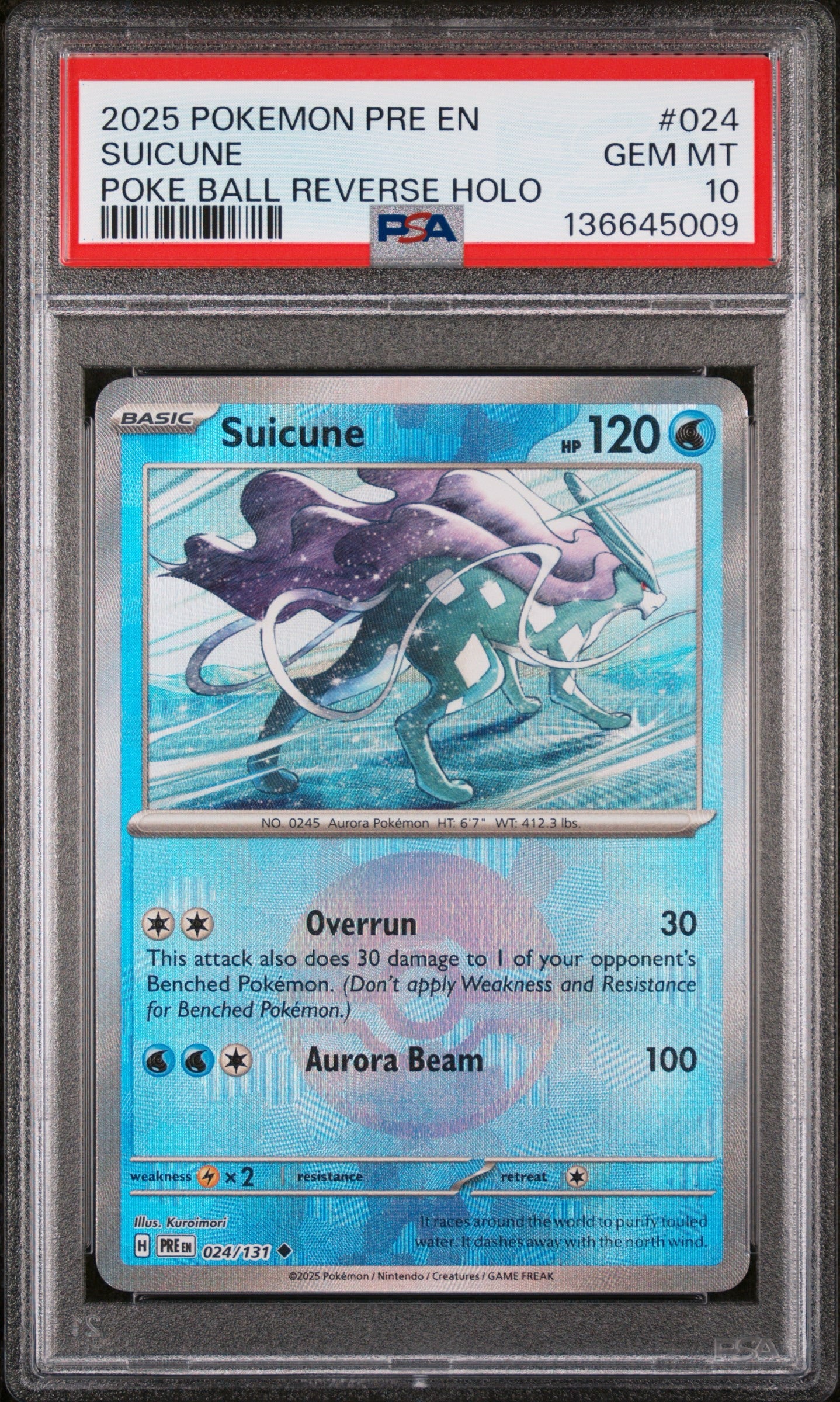 Suicune # 024 PSA 10 Poke Ball Reverse Holo 2025 Prismatic Evolutions Pokemon TCG