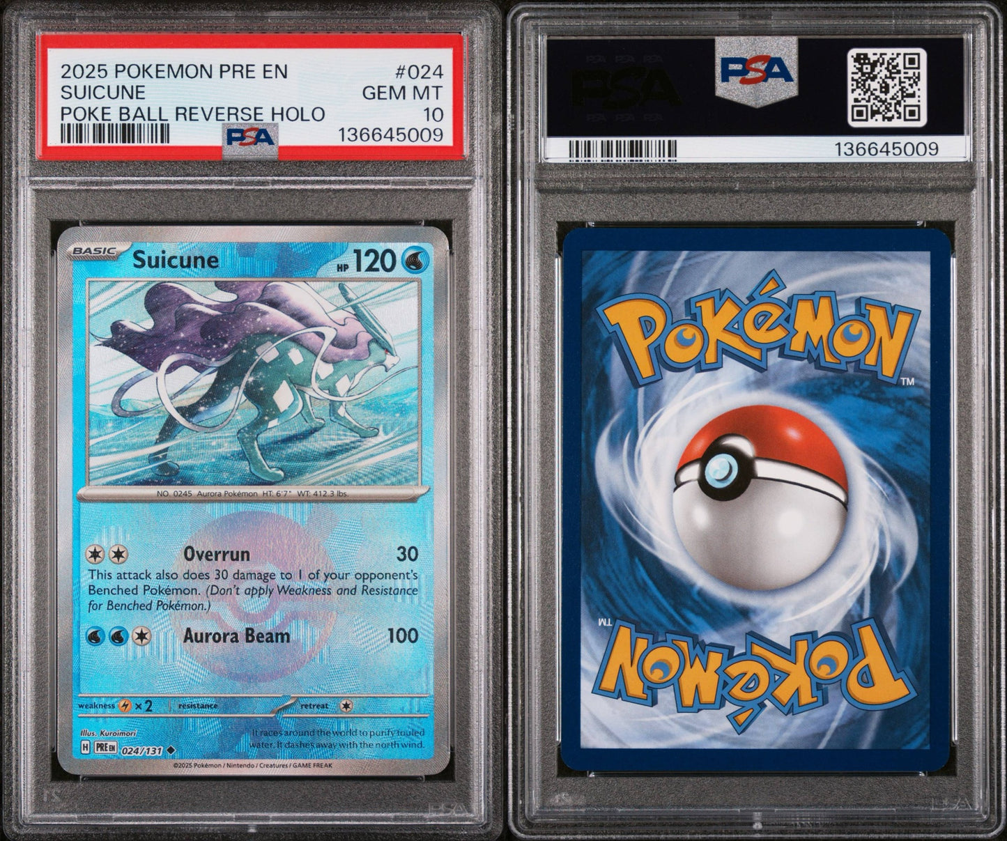 Suicune # 024 PSA 10 Poke Ball Reverse Holo 2025 Prismatic Evolutions Pokemon TCG