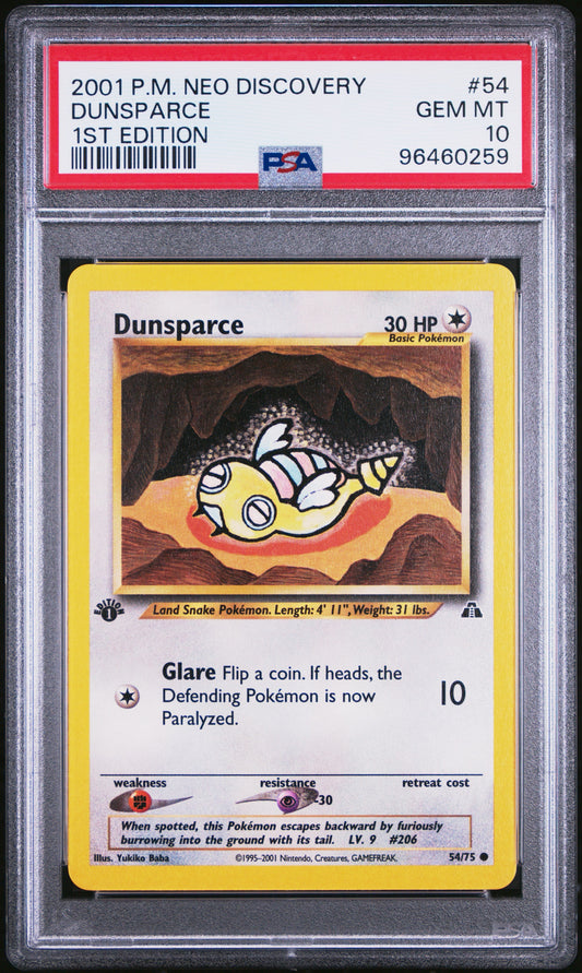 Dunsparce # 54 1st Edition PSA 10 2001 Neo Discovery Pokemon TCG New Cert Pop 72