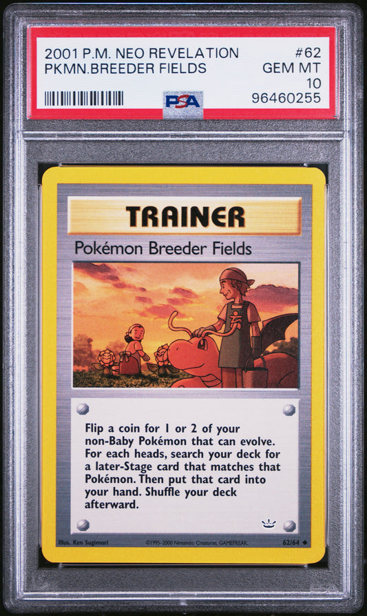 Pokemon Breeder Fields Trainer # 62 PSA 10 2001 Neo Revelation Pokemon TCG Pop 26