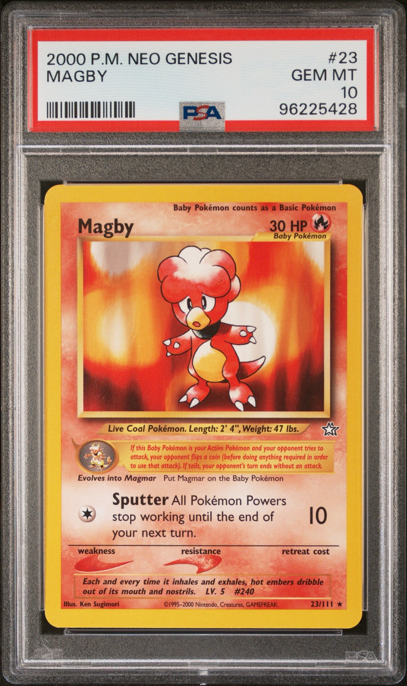 Magby # 23 PSA 10 2000 Neo Genesis Pokemon TCG Vintage Pop 20
