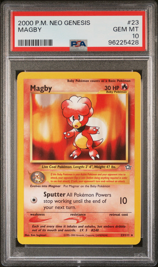 Magby # 23 PSA 10 2000 Neo Genesis Pokemon TCG Vintage Pop 20