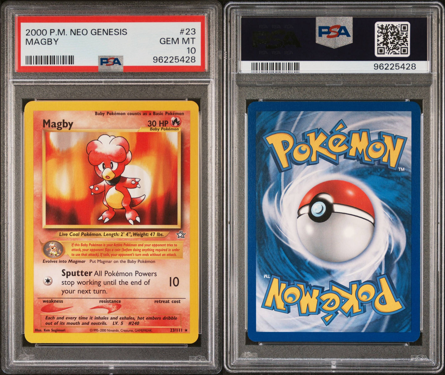 Magby # 23 PSA 10 2000 Neo Genesis Pokemon TCG Vintage Pop 20