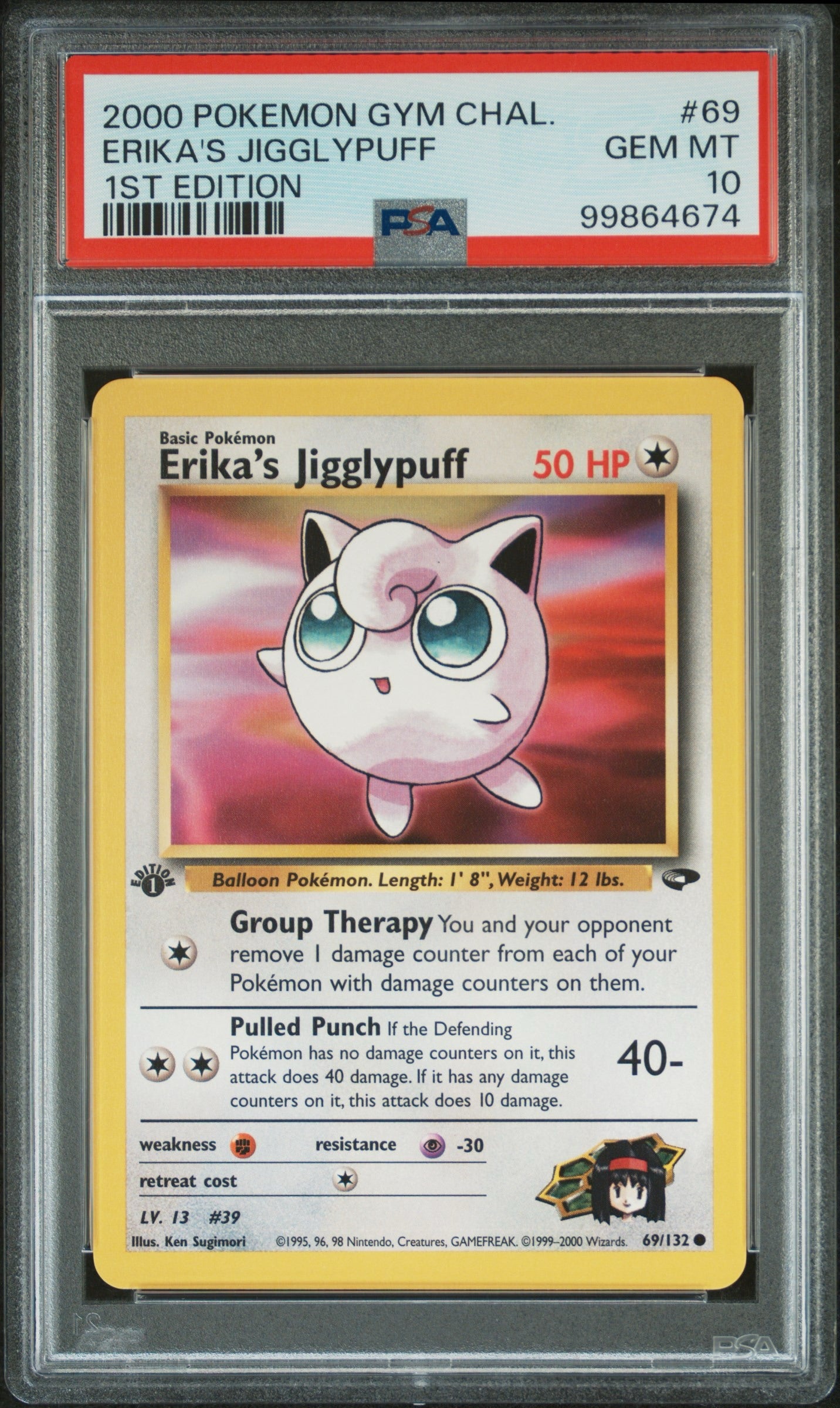 Erika’s Jigglypuff # 69 1st Edition PSA 10 2000 Gym Challenge Pokemon TCG vintage New cert pop 206