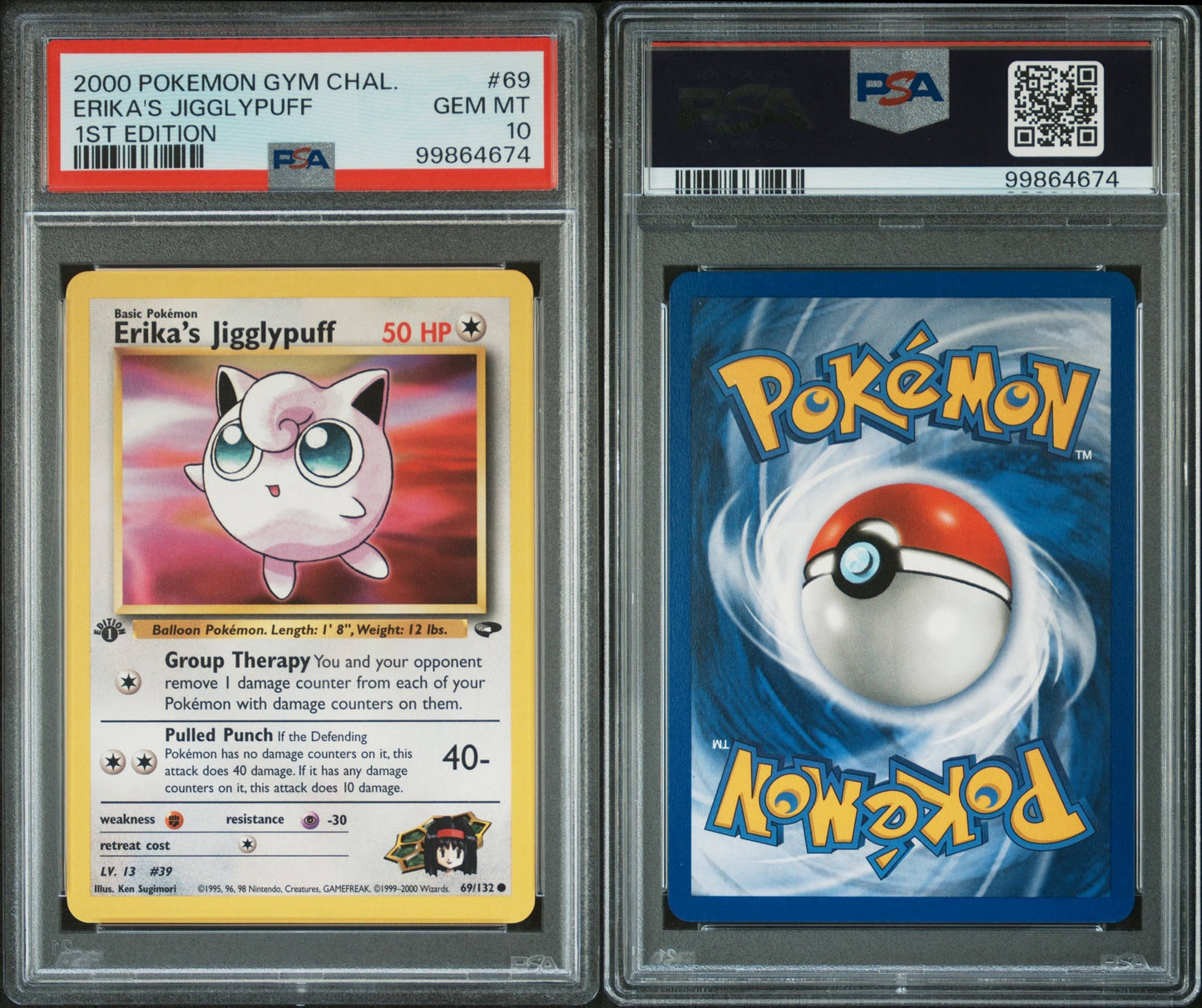 Erika’s Jigglypuff # 69 1st Edition PSA 10 2000 Gym Challenge Pokemon TCG vintage New cert pop 206