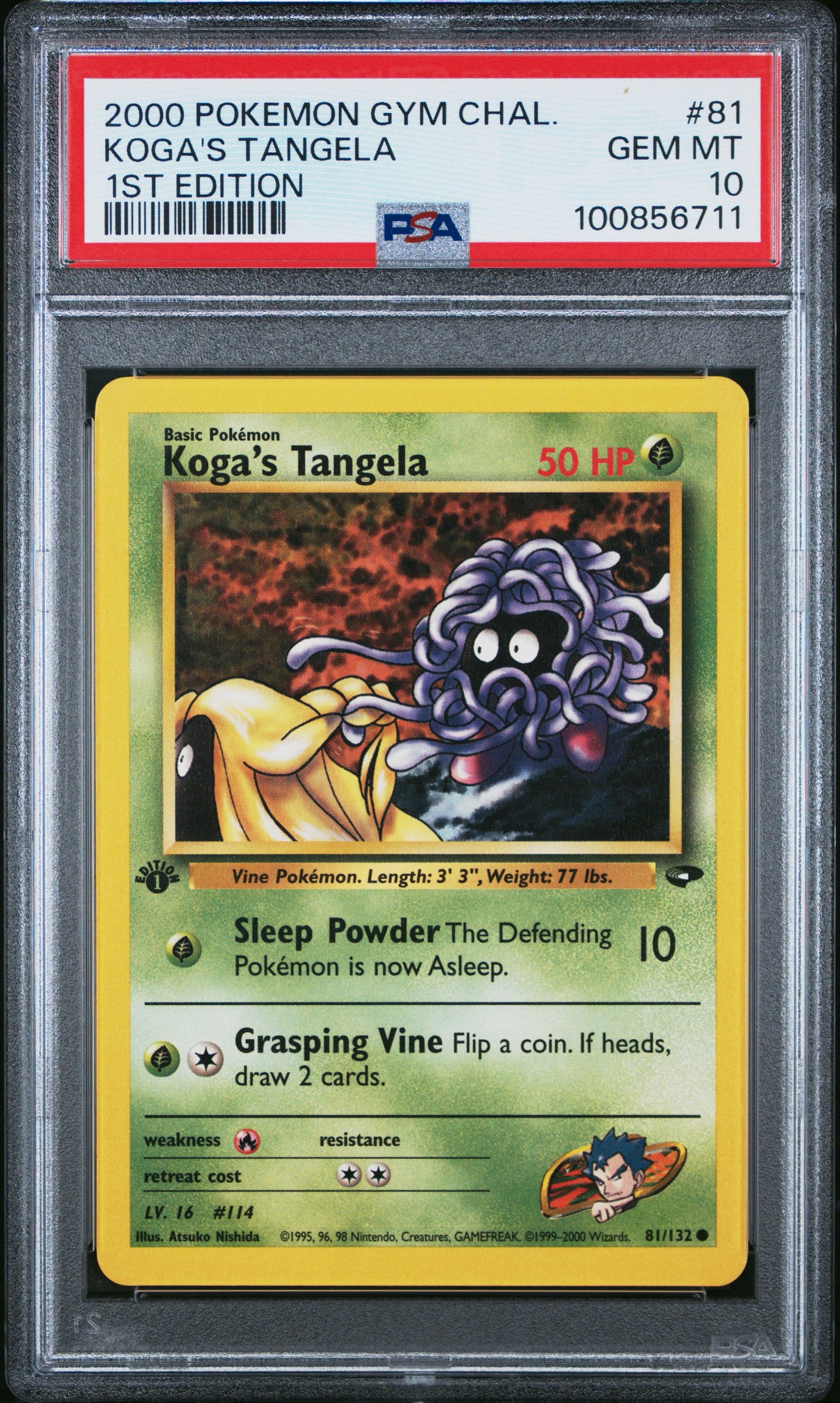 Kogas Tangela 1st Edition #81 PSA 10 2000 Gym Challenge Pokemon TCG Vintage New Cert