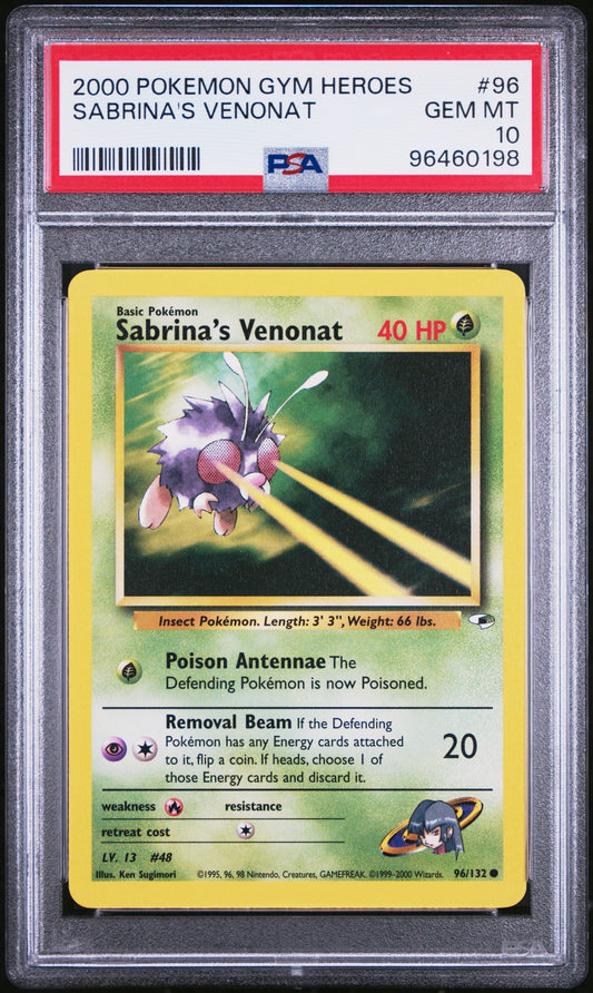 Sabrina’s Venonat #96 PSA 10 2000 Gym Heroes Pokemon TCG Vintage New Cert